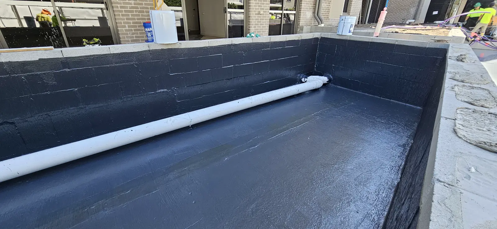 Completed planter box waterproofing