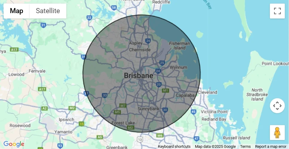 Brisbane Service Area - 30km radius coverage